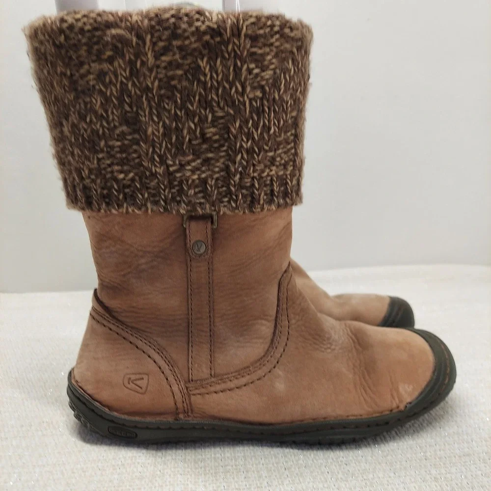 Keen Suede Leather Knit Sweater Cuff Boots Brown Mid Calf Womens Size 9